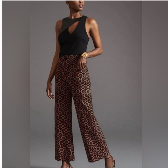 Maeve by Anthropologie The Colette Crop Wide Leg Ponte Pants Black Motif 26P NWT - Picture 3 of 8